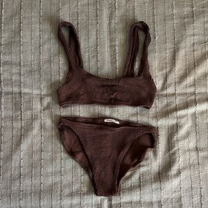 Brown Textured Bikini Set
